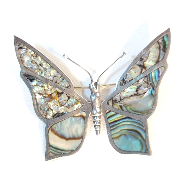 Vintage Mexican Silver Butterfly Brooch with Abalone Inlay - Picture 7 of 8